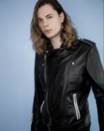 Mens Black and White Contrast Leather Jacket US