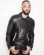 Mens Black and White Contrast Leather Jacket USA