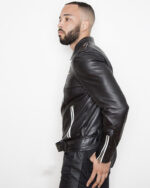 Mens Black and White Contrast Leather Jacket