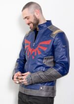 Mens Blue Leather Legendary Race Shield Edition Jacket US