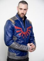 Mens Blue Leather Legendary Race Shield Edition Jacket USA