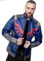 Mens Blue Leather Legendary Race Shield Edition Jacket USA