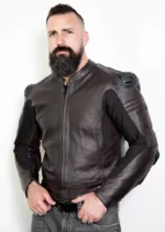 Mens Brown Leather Motorcycle Jacket with Armor US
