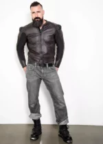 Mens Brown Leather Motorcycle Jacket with Armor