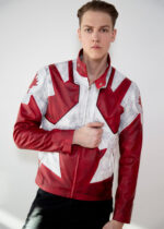 Mens Canuck Canadian Flag Leather Jacket Red White