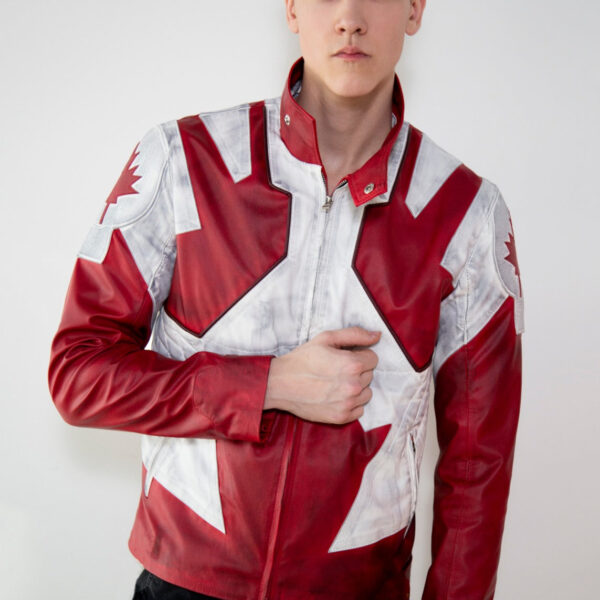 Mens Canuck Canadian Flag Leather Jacket Red White