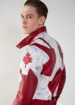 Mens Canuck Canadian Flag Leather Jacket Red White US