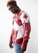Mens Canuck Canadian Flag Leather Jacket Red White United States