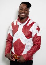 Mens Canuck Canadian Flag Leather Jacket Red White United States