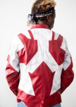 Mens Canuck Canadian Flag Leather Jacket Red White