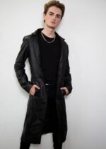 Mens Classic Black Leather Trench Coat