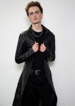 Mens Classic Black Leather Trench Coat US