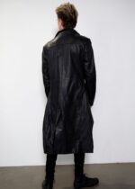 Mens Classic Black Leather Trench Coat US