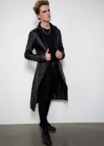 Mens Classic Black Leather Trench Coat USA