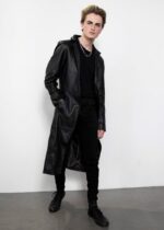 Mens Classic Black Leather Trench Coat