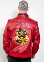 Mens Cobra Kai Johnny Red Retro Leather Jacket USA