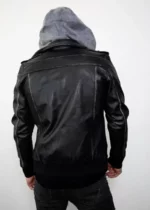 Mens Distressed Leather Gray Hooded Bomber Jacket USA
