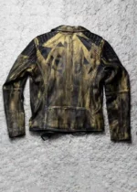 Mens Gold Polygons Studded Motorcycle Leather Jacket USA
