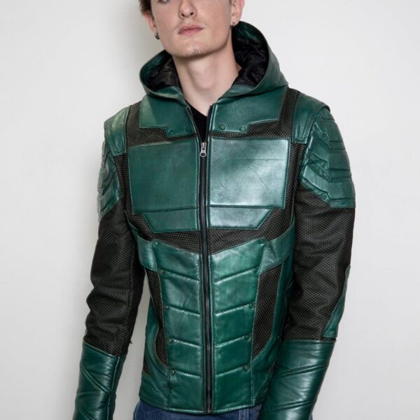 Mens Hand-Painted Chrome Green Armor Leather Jacket