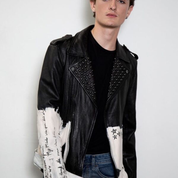 Mens Hand-painted 607 Star Studded Leather Jacket