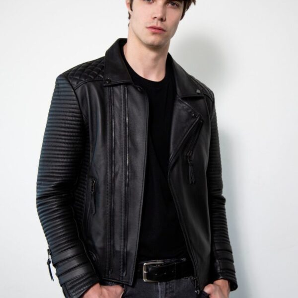 Mens Hawthorne Moto Black Quilted Leather Jacket