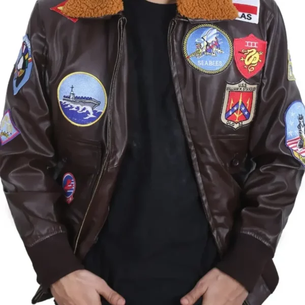 Mens Maverick Bomber Leather Top Gun Jacket