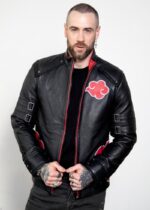 Mens Naruto Akatsuki Cloak Black Leather Jacket USA