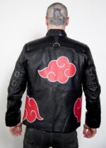 Mens Naruto Akatsuki Cloak Black Leather Jacket United States