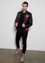 Mens Naruto Akatsuki Cloak Black Leather Jacket United States