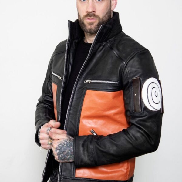 Mens Naruto Shippuden Orange Leather Jacket