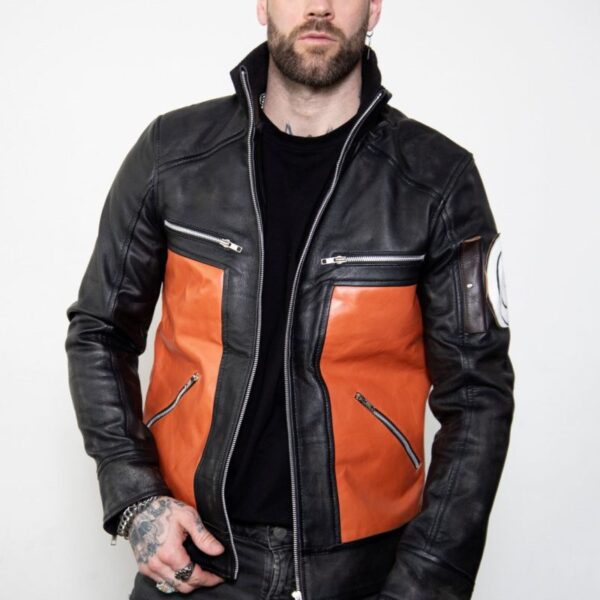 Mens Naruto Shippuden Orange Leather Jacket US