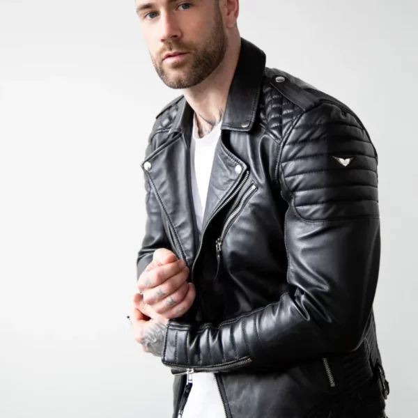 Mens Quilted Black Leather Motorcycle Jacket USA