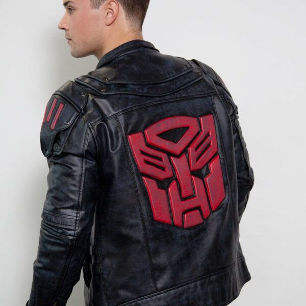 Mens Transformers Autobot Shield Black Armor Leather Jacket