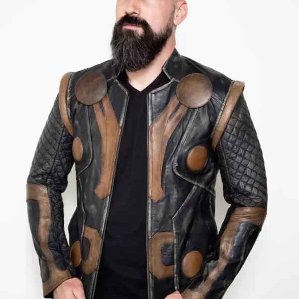 Mens Vintage Moto Quilted Viking Leather Thor Jacket