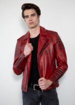 Motorcycle Quilted Red Leather Jacket Mens