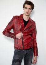 Motorcycle Quilted Red Leather Jacket Mens US