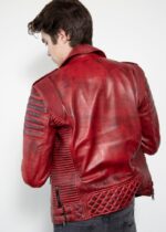 Motorcycle Quilted Red Leather Jacket Mens US