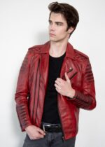 Motorcycle Quilted Red Leather Jacket Mens USA
