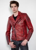 Motorcycle Quilted Red Leather Jacket Mens United States