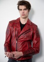 Motorcycle Quilted Red Leather Jacket Mens