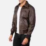 Brown Leather Bomber Jacket