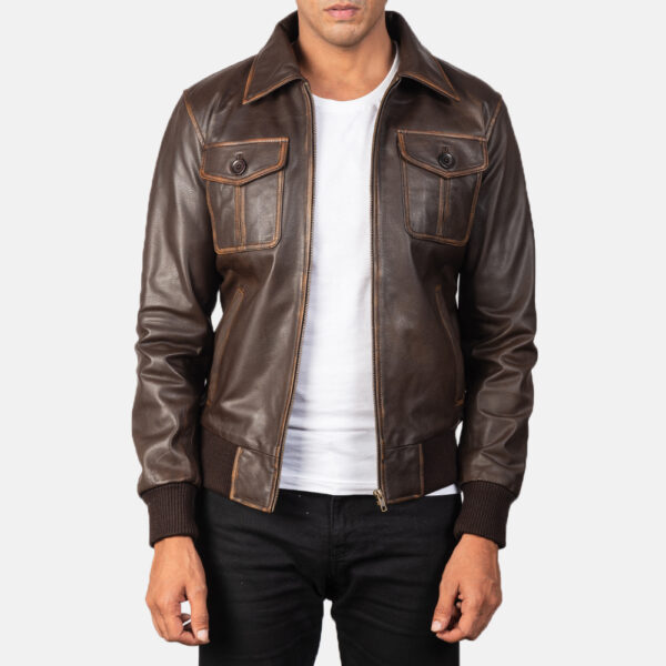Brown Leather Bomber Jacket