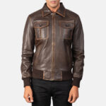 Brown Leather Bomber Jacket