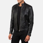 Adornica Black Leather Biker Jacket US