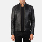 Adornica Black Leather Biker Jacket USA