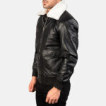Black Leather Bomber Jacket with Fur