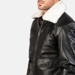 Black Leather Bomber Jacket with Fur