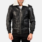 Black Leather Bomber Jacket with Fur