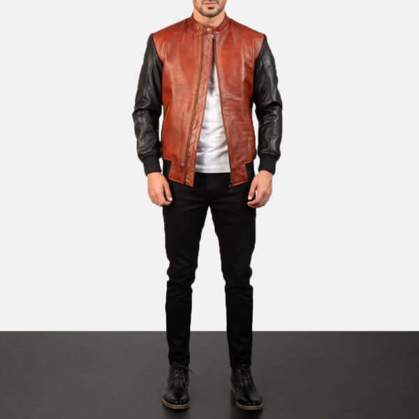 Avan Black Maroon Leather Bomber Jacket