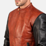 Avan Black Maroon Leather Bomber Jacket USA